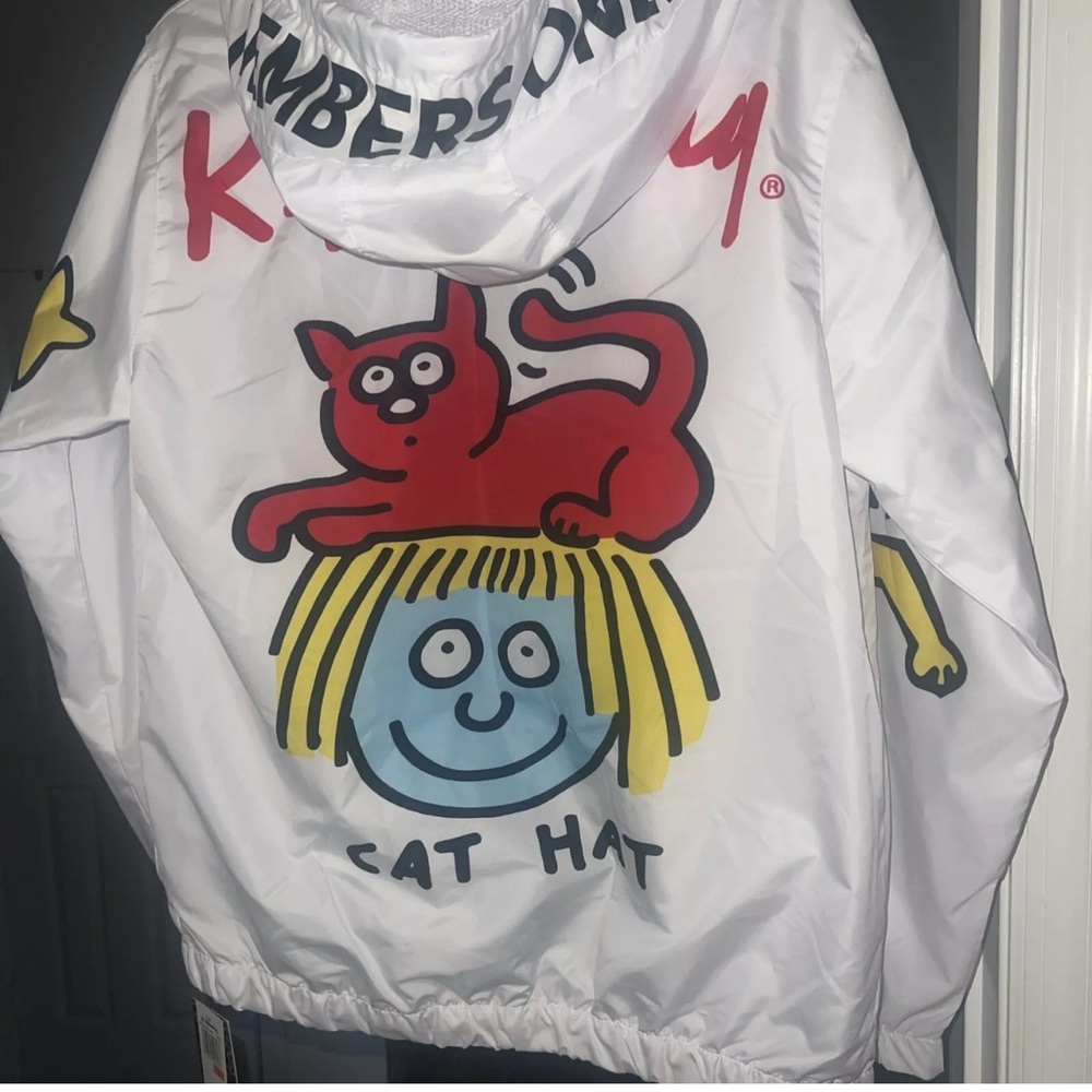 Members Only x Keith Haring CAT HAT Windbreaker Jacket Men Sz S Hooded ZipUp
